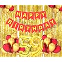 Flyloons 59th Birthday Decoration items for Girls Boys Husband Wife Valentine with Gold and Red Balloons, Red Happy Birthday Banner, Golden Foil curtains, Foil Balloon number 59