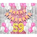 Flyloons 59th Birthday Decoration items for Girls with Pink and White Balloons, Pink Happy Birthday Banner, Pink and Silver Foil Curtain, Foil Balloon number 59