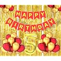 Flyloons 5th Birthday Decoration items for Girls Boys Husband Wife Valentine with Gold and Red Balloons, Red Happy Birthday Banner, Golden Foil curtains, Foil Balloon number 5