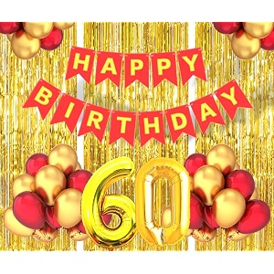 flyloons 60th birthday decoration items for girls boys husband wife valentine with gold and red balloons red happy birthday banner golden foil curtains foil balloon number 60