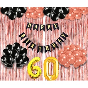 flyloons 60th birthday decoration items for girls with black and rose gold balloons black happy birthday banner rose gold foil curtain foil balloon number 60