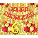 Flyloons 61st Birthday Decoration items for Girls Boys Husband Wife Valentine with Gold and Red Balloons, Red Happy Birthday Banner, Golden Foil curtains, Foil Balloon number 61