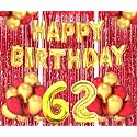 Flyloons 62nd Birthday Decoration items for Girls Boys Husband Wife Valentine with Gold and Red Balloons, Golden Happy Birthday Banner, Red Foil curtains, Foil Balloon number 62