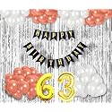 Flyloons 63rd Birthday Decoration items for Girls with Rose Gold and White Balloons, Black Happy Birthday Banner, Silver Foil Curtain, Foil Balloon number 63