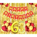 Flyloons 63rd Birthday Decoration items for Girls Boys Husband Wife Valentine with Gold and Red Balloons, Red Happy Birthday Banner, Golden Foil curtains, Foil Balloon number 63