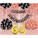 Flyloons 64th Birthday Decoration items for Girls with Black and Rose Gold Balloons, Black Happy Birthday Banner, Rose Gold Foil Curtain, Foil Balloon number 64