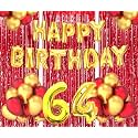 Flyloons 64th Birthday Decoration items for Girls Boys Husband Wife Valentine with Gold and Red Balloons, Golden Happy Birthday Banner, Red Foil curtains, Foil Balloon number 64