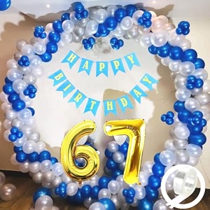 flyloons 67th birthday decoration items for boys with blue silver and white balloons blue happy birthday banner arch tape foil balloon number 67