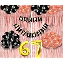 Flyloons 67th Birthday Decoration items for Girls with Black and Rose Gold Balloons, Black Happy Birthday Banner, Rose Gold Foil Curtain, Foil Balloon number 67