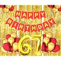 Flyloons 67th Birthday Decoration items for Girls Boys Husband Wife Valentine with Gold and Red Balloons, Red Happy Birthday Banner, Golden Foil curtains, Foil Balloon number 67