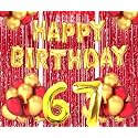 Flyloons 67th Birthday Decoration items for Girls Boys Husband Wife Valentine with Gold and Red Balloons, Golden Happy Birthday Banner, Red Foil curtains, Foil Balloon number 67