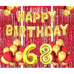 flyloons 68th birthday decoration items for girls boys husband wife valentine with gold and red balloons golden happy birthday banner red foil curtains foil balloon number 68