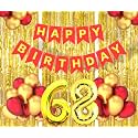 Flyloons 68th Birthday Decoration items for Girls Boys Husband Wife Valentine with Gold and Red Balloons, Red Happy Birthday Banner, Golden Foil curtains, Foil Balloon number 68