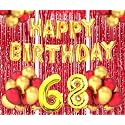 Flyloons 68th Birthday Decoration items for Girls Boys Husband Wife Valentine with Gold and Red Balloons, Golden Happy Birthday Banner, Red Foil curtains, Foil Balloon number 68