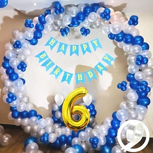 flyloons 6th birthday decoration items for boys with blue silver and white balloons blue happy birthday banner arch tape foil balloon number 6