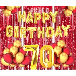 flyloons 70th birthday decoration items for girls boys husband wife valentine with gold and red balloons golden happy birthday banner red foil curtains foil balloon number 70