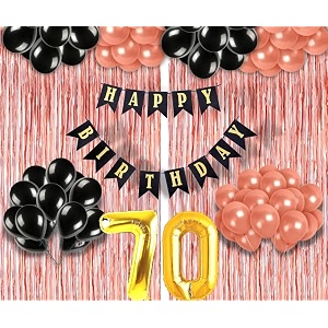 flyloons 70th birthday decoration items for girls with black and rose gold balloons black happy birthday banner rose gold foil curtain foil balloon number 70