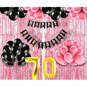 flyloons 70th birthday decoration items for girls with black and pink balloons black happy birthday banner pink foil curtain foil balloon number 70