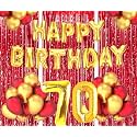 Flyloons 70th Birthday Decoration items for Girls Boys Husband Wife Valentine with Gold and Red Balloons, Golden Happy Birthday Banner, Red Foil curtains, Foil Balloon number 70