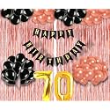 Flyloons 70th Birthday Decoration items for Girls with Black and Rose Gold Balloons, Black Happy Birthday Banner, Rose Gold Foil Curtain, Foil Balloon number 70