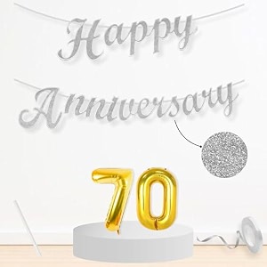 flyloons 70th happy anniversary banner silver decorations kit for men women wedding anniversary banner items without balloons