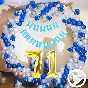 flyloons 71st birthday decoration items for boys with blue silver and white balloons blue happy birthday banner arch tape foil balloon number 71