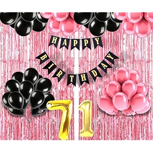 flyloons 71st birthday decoration items for girls with black and pink balloons black happy birthday banner pink foil curtain foil balloon number 71
