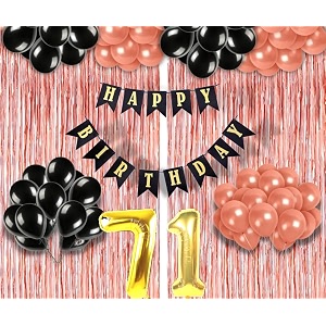 flyloons 71st birthday decoration items for girls with black and rose gold balloons black happy birthday banner rose gold foil curtain foil balloon number 71