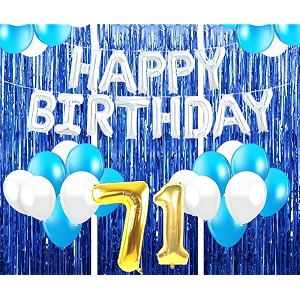 flyloons 71st birthday decoration items for girls with blue and white balloons silver happy birthday banner blue foil curtains foil balloon number 71
