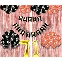 Flyloons 71st Birthday Decoration items for Girls with Black and Rose Gold Balloons, Black Happy Birthday Banner, Rose Gold Foil Curtain, Foil Balloon number 71