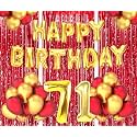 Flyloons 71st Birthday Decoration items for Girls Boys Husband Wife Valentine with Gold and Red Balloons, Golden Happy Birthday Banner, Red Foil curtains, Foil Balloon number 71