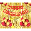 Flyloons 71st Birthday Decoration items for Girls Boys Husband Wife Valentine with Gold and Red Balloons, Red Happy Birthday Banner, Golden Foil curtains, Foil Balloon number 71
