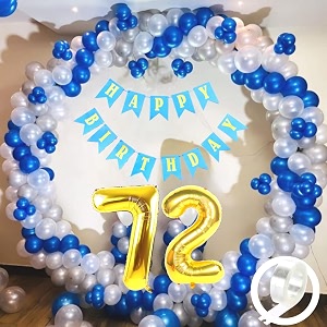 flyloons 72nd birthday decoration items for boys with blue silver and white balloons blue happy birthday banner arch tape foil balloon number 72