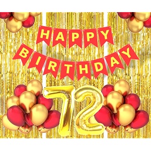 flyloons 72nd birthday decoration items for girls boys husband wife valentine with gold and red balloons red happy birthday banner golden foil curtains foil balloon number 72