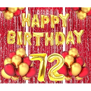 flyloons 72nd birthday decoration items for girls boys husband wife valentine with gold and red balloons golden happy birthday banner red foil curtains foil balloon number 72