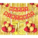 Flyloons 72nd Birthday Decoration items for Girls Boys Husband Wife Valentine with Gold and Red Balloons, Red Happy Birthday Banner, Golden Foil curtains, Foil Balloon number 72