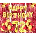 Flyloons 72nd Birthday Decoration items for Girls Boys Husband Wife Valentine with Gold and Red Balloons, Golden Happy Birthday Banner, Red Foil curtains, Foil Balloon number 72