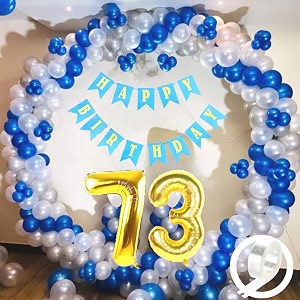 flyloons 73rd birthday decoration items for boys with blue silver and white balloons blue happy birthday banner arch tape foil balloon number 73