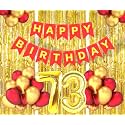 Flyloons 73rd Birthday Decoration items for Girls Boys Husband Wife Valentine with Gold and Red Balloons, Red Happy Birthday Banner, Golden Foil curtains, Foil Balloon number 73