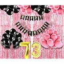 Flyloons 73rd Birthday Decoration items for Girls with Black and Pink Balloons, Black Happy Birthday Banner, Pink Foil Curtain, Foil Balloon number 73