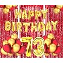 Flyloons 73rd Birthday Decoration items for Girls Boys Husband Wife Valentine with Gold and Red Balloons, Golden Happy Birthday Banner, Red Foil curtains, Foil Balloon number 73