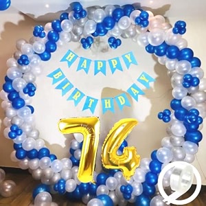 flyloons 74th birthday decoration items for boys with blue silver and white balloons blue happy birthday banner arch tape foil balloon number 74