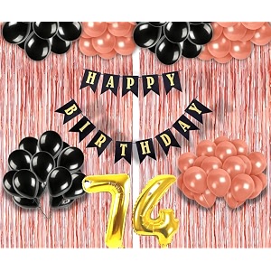flyloons 74th birthday decoration items for girls with black and rose gold balloons black happy birthday banner rose gold foil curtain foil balloon number 74