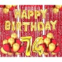 Flyloons 74th Birthday Decoration items for Girls Boys Husband Wife Valentine with Gold and Red Balloons, Golden Happy Birthday Banner, Red Foil curtains, Foil Balloon number 74