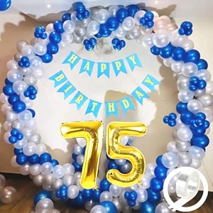 flyloons 75th birthday decoration items for boys with blue silver and white balloons blue happy birthday banner arch tape foil balloon number 75