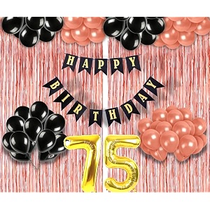 flyloons 75th birthday decoration items for girls with black and rose gold balloons black happy birthday banner rose gold foil curtain foil balloon number 75