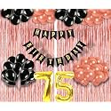 Flyloons 75th Birthday Decoration items for Girls with Black and Rose Gold Balloons, Black Happy Birthday Banner, Rose Gold Foil Curtain, Foil Balloon number 75