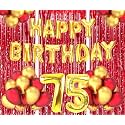 Flyloons 75th Birthday Decoration items for Girls Boys Husband Wife Valentine with Gold and Red Balloons, Golden Happy Birthday Banner, Red Foil curtains, Foil Balloon number 75