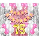 Flyloons 75th Birthday Decoration items for Girls with Pink and White Balloons, Pink Happy Birthday Banner, Pink and Silver Foil Curtain, Foil Balloon number 75
