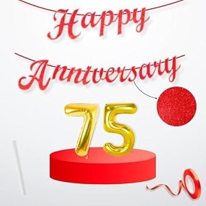 flyloons 75th happy anniversary banner red decorations kit for men women wedding anniversary banner items without balloons diamond jubilee